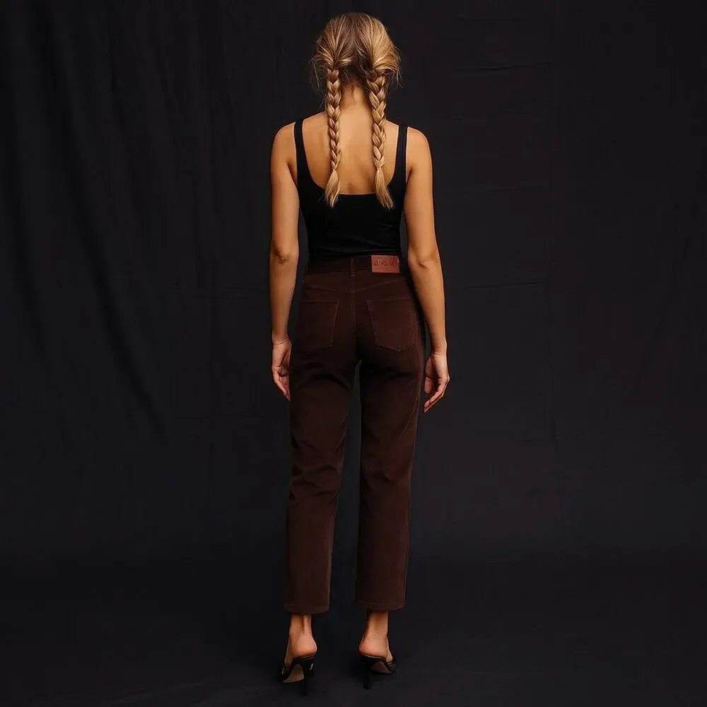 THAKOON High Rise Corduroy Pant Chocolate Brown Cotton Blend Stretch Size 8 NEW - Picture 4 of 15